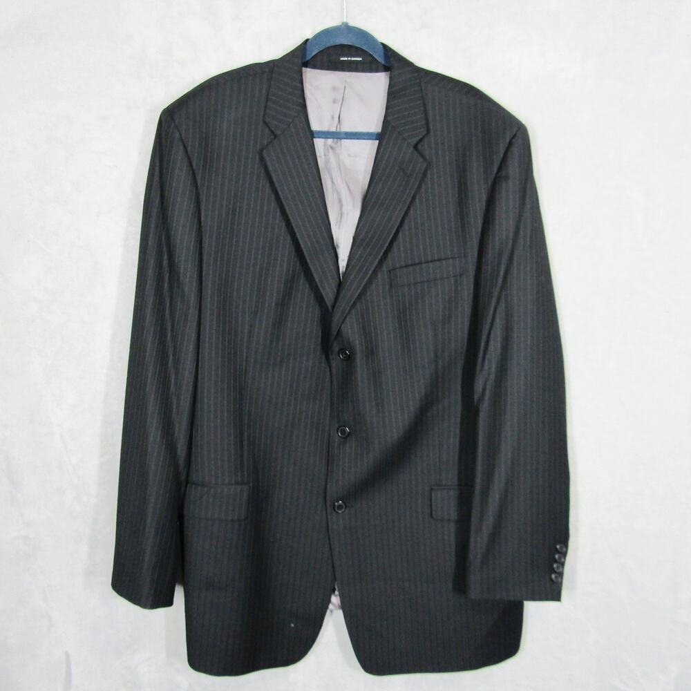 Calvin Klein Blazer Mens 44 Long Black Pinstripe 100% Wool Made Canada Jacket